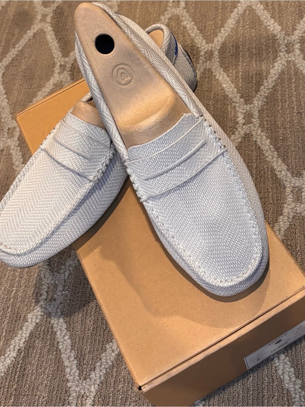NWT Rothy’s Men's Light Gray Herringbone The Driving LoaferWoven Slip-On Loafers